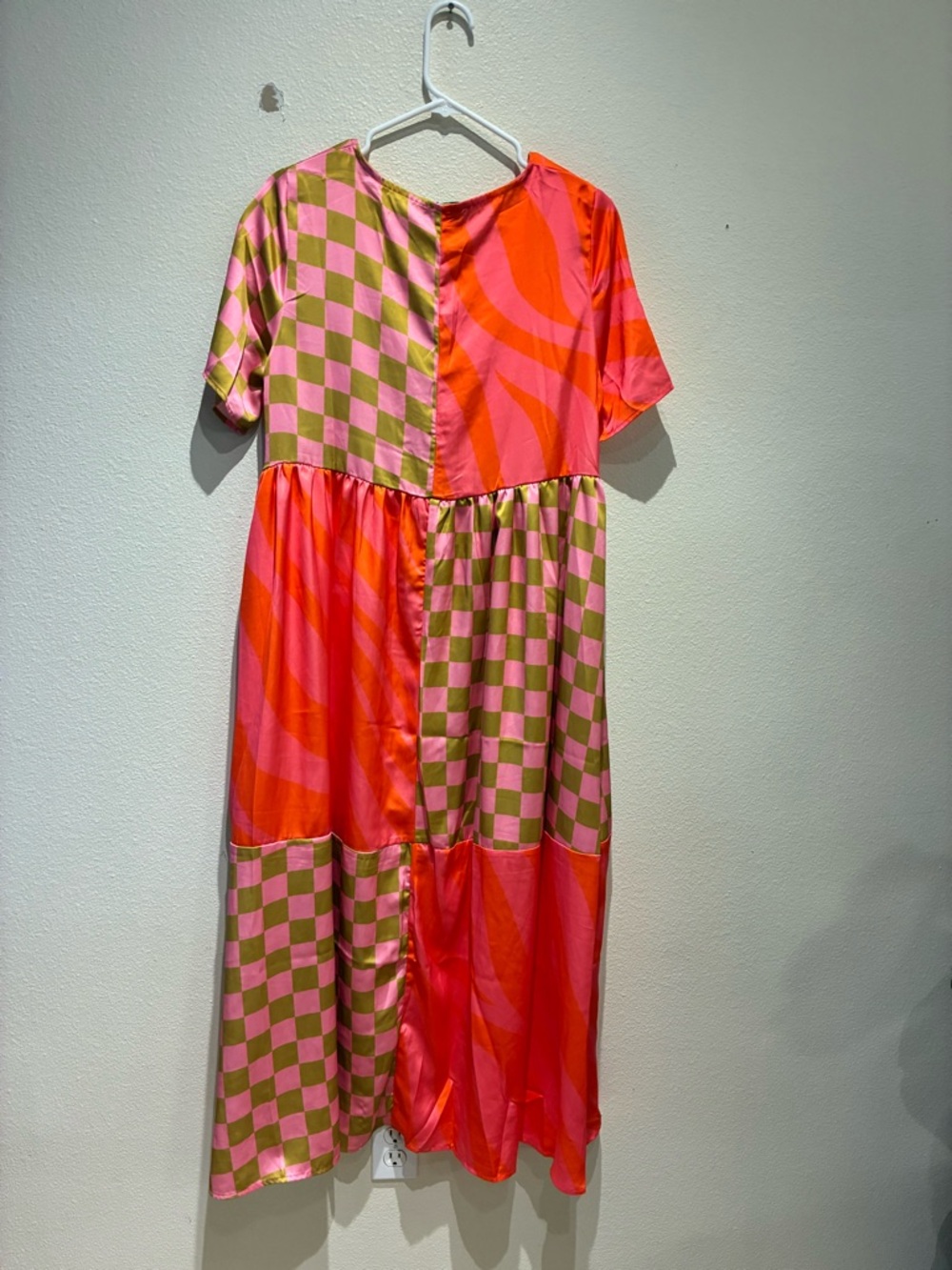Emy Ave Wild Child Dress - Pink & Orange Satin Multi-Print - Sz S/M Hippie Boho - Picture 3 of 5
